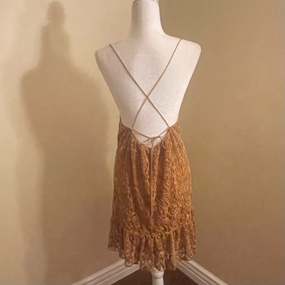 Free People Mustard Lace Line Halter Mini Dress - Picture 4 of 11